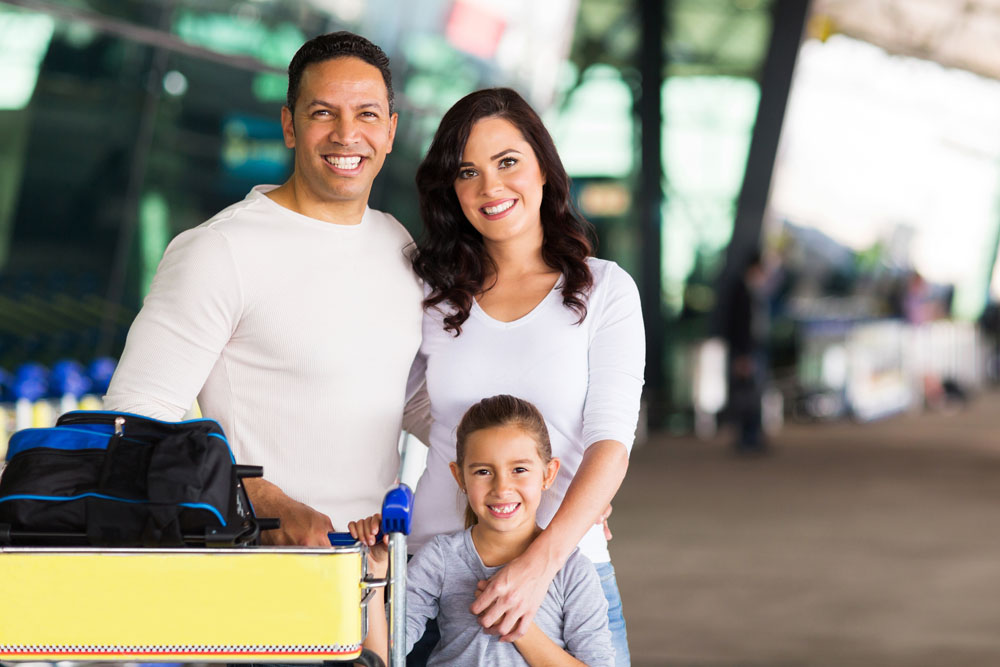 Family arriving in new country