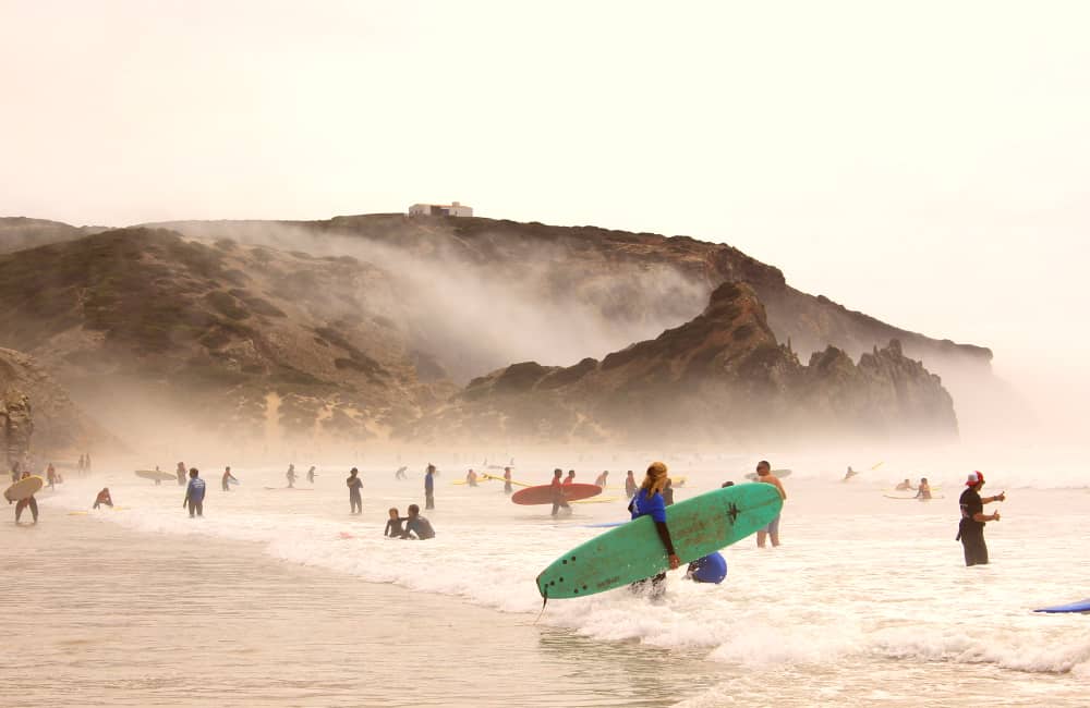 surfing waves in Portugal